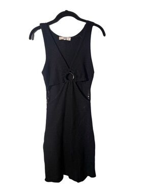 Black Sleeveless Ring-Front Knit Dress